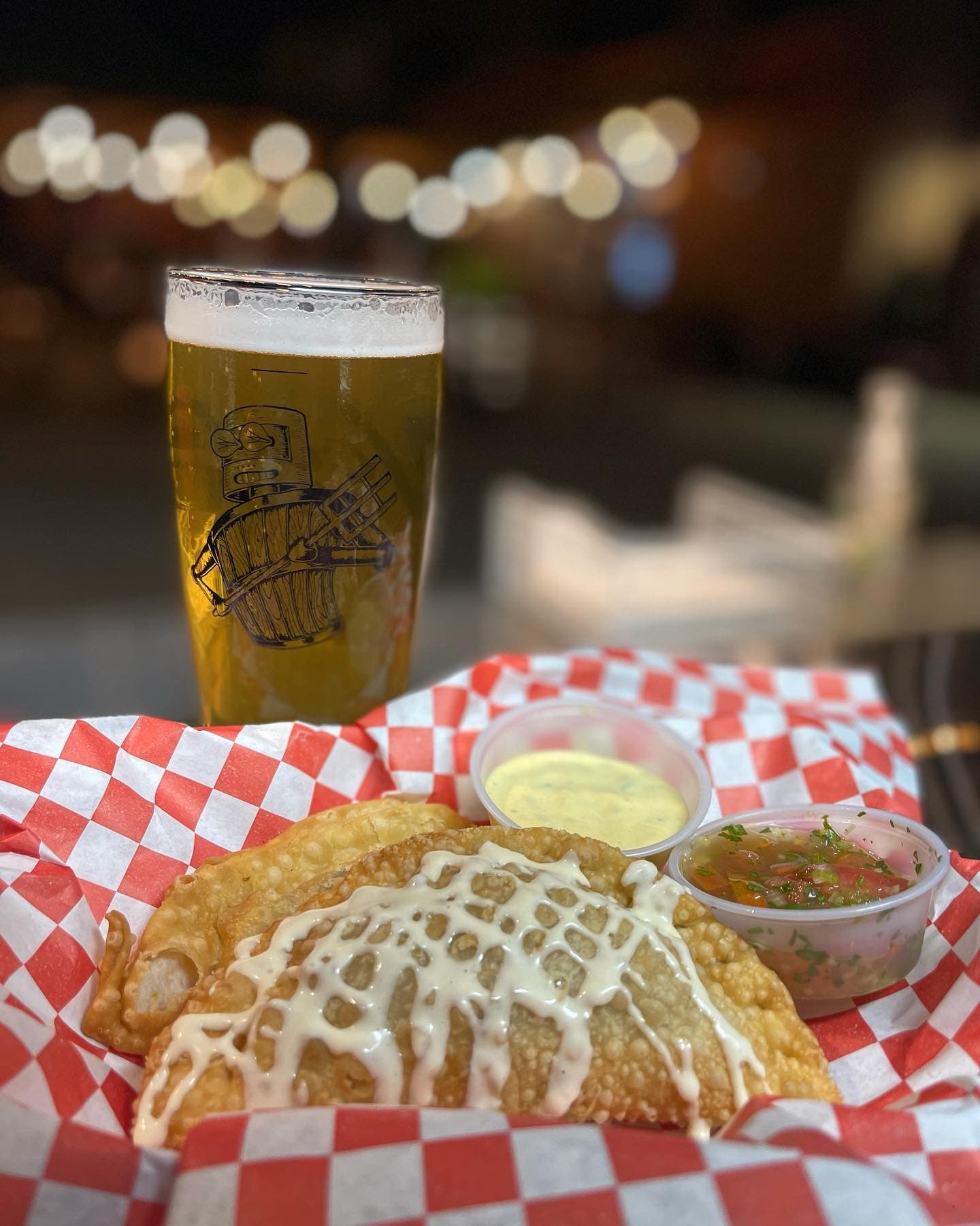 Empanadas and beer at a brewery